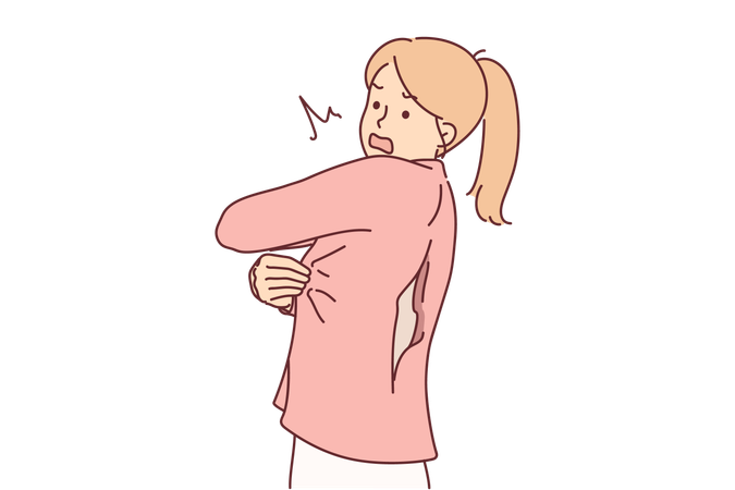 Woman with clothes torn at back  Illustration