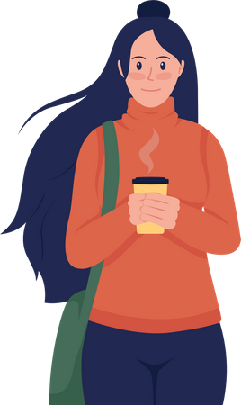 Woman with coffee in coat Illustration