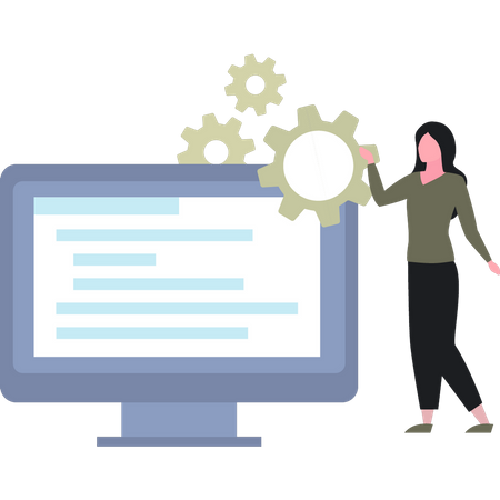 Woman With Computer Setting  Illustration