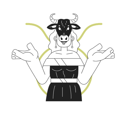 Woman with cow skull on head  Illustration