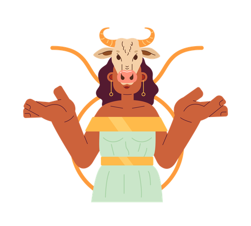 Woman with cow skull on head  Illustration