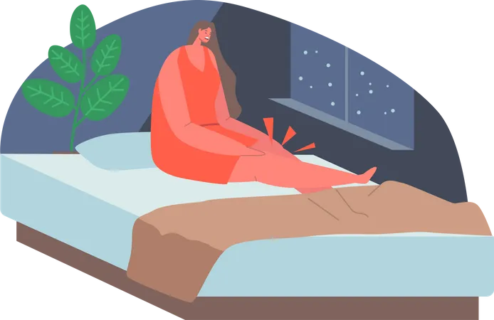 Woman with Cramps in Knees in her Bedroom  Illustration