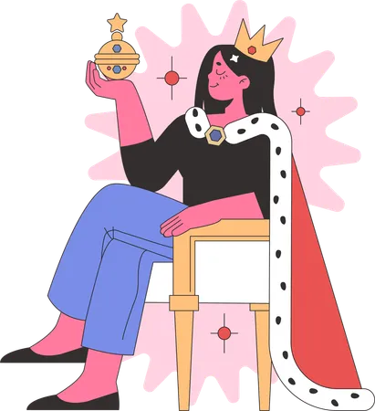 Woman with crown while embodying superiority and self-importance  Illustration