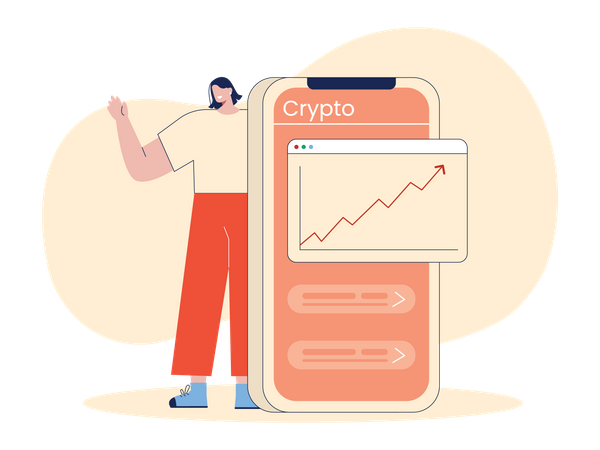 Woman with crypto investment profit  Illustration