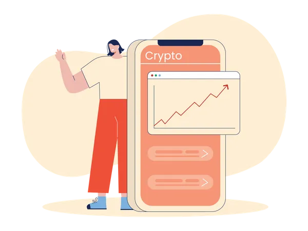 Woman with crypto investment profit  Illustration