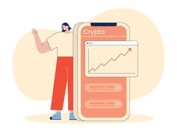 Woman with crypto investment profit  Illustration