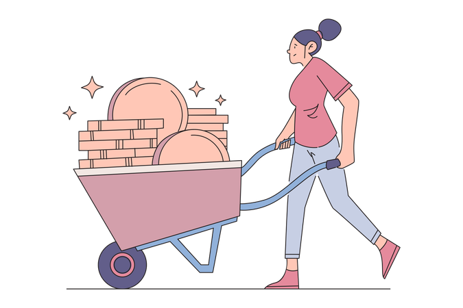 Woman with crypto mining collection Illustration