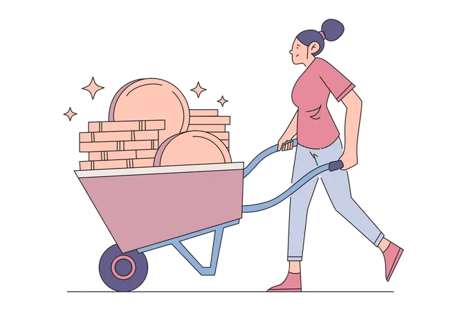 Woman with crypto mining collection  Illustration