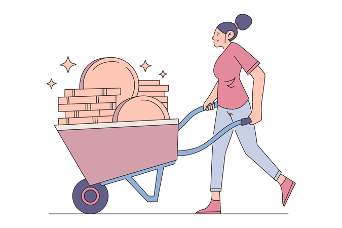 Woman with crypto mining collection  Illustration