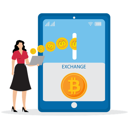 Woman with Cryptocurrency Exchange Platform  Illustration