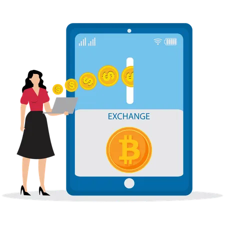 Woman with Cryptocurrency Exchange Platform  Illustration