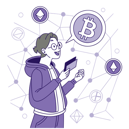 Woman with cryptocurrency wallet  Illustration