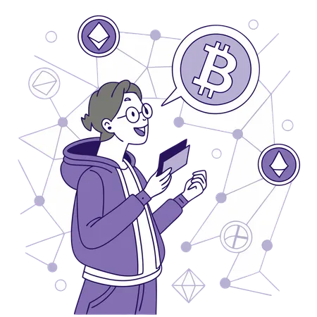 Woman with cryptocurrency wallet  Illustration