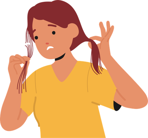 Woman With Damaged Hair Has Brittle  Illustration