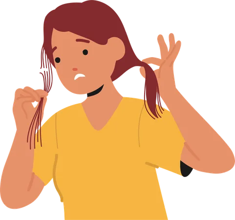 Woman With Damaged Hair Has Brittle  Illustration