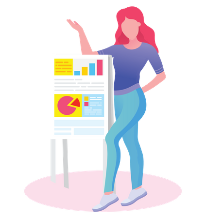 Woman with data research report  Illustration