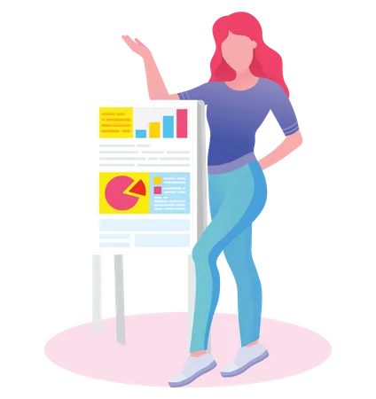 Woman with data research report  Illustration