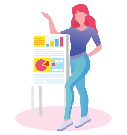 Woman with data research report  Illustration