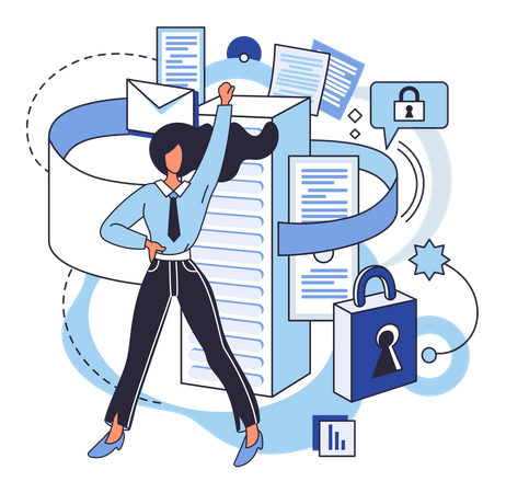Woman with data security  Illustration