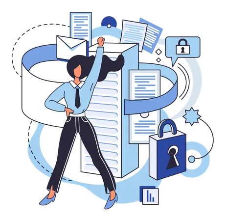 Woman with data security  Illustration