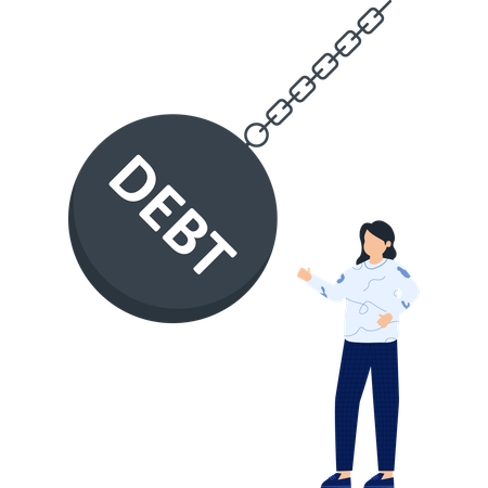 Woman with Debt Ball and Chain  Illustration