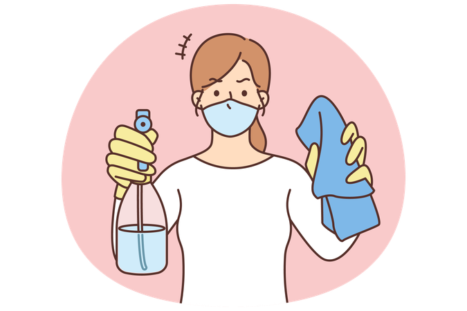 Woman with detergents for cleaning  Illustration