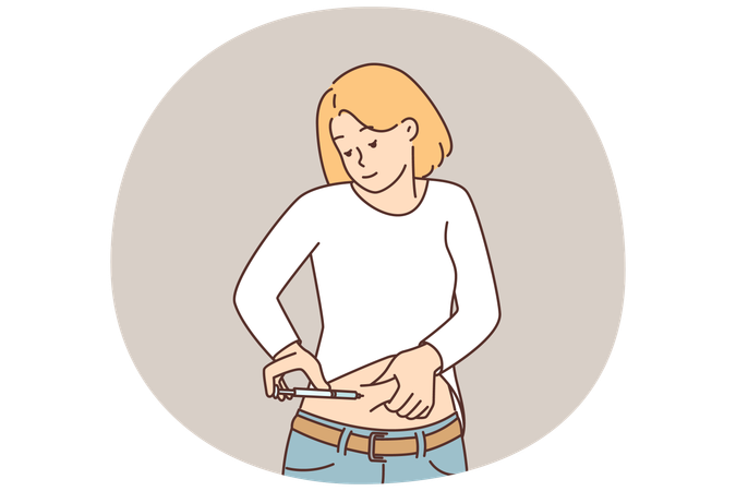 Woman with diabetes uses insulin pen to inject drug to help lower their blood sugar levels  Illustration
