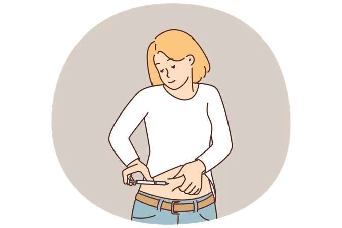 Woman with diabetes uses insulin pen to inject drug to help lower their blood sugar levels  Illustration