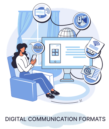 Woman with Digital communication formats  Illustration