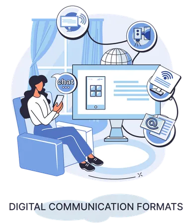 Woman with Digital communication formats  Illustration