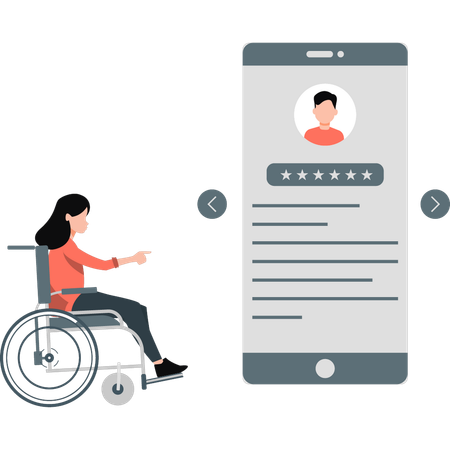 Woman with disability is looking id rating  Illustration