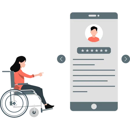 Woman with disability is looking id rating  Illustration