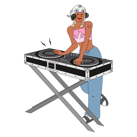 Woman with DJ controller  イラスト