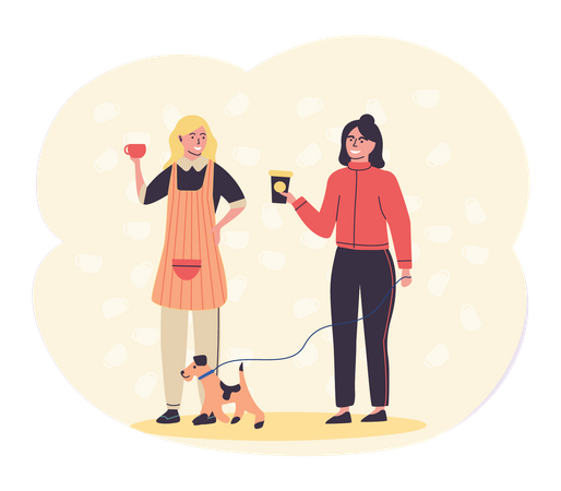 Woman with dog holding coffee Illustration
