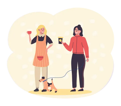 Woman with dog holding coffee  Illustration