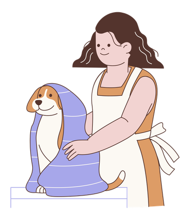 Woman with Dog in Towel  Illustration