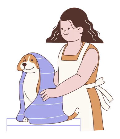 Woman with Dog in Towel  Illustration