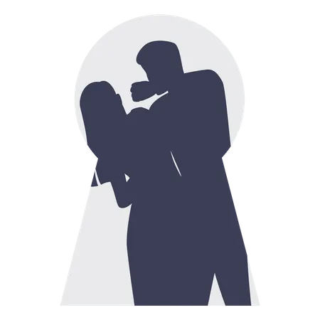 Young Woman Who Is Threatened By Husband Behind Closed Door Male Character Punching Woman In The Face In Keyhole Domestic Violence And Abuse Concept Isolated Vector Illustration In Cartoon Style イラスト