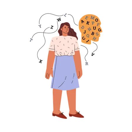 Woman with dyslexia having reading difficulties  Illustration