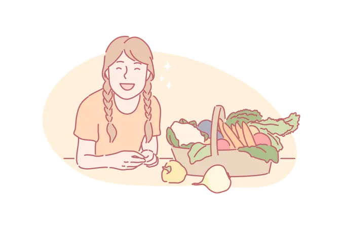 Woman with eco vegan food  Illustration