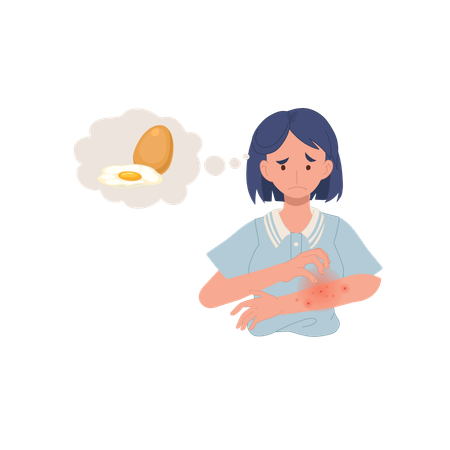 Woman with egg allergy reaction  Illustration
