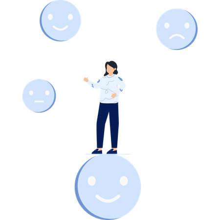 Woman with Emoji Faces Representing Emotions and Moods  Illustration