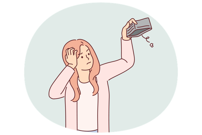 Woman with empty wallet has become poor due to unemployment or economic recession and crisis  Illustration