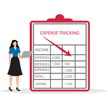 Woman with Expense Tracking Application  Illustration