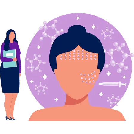 Woman with file presenting plastic surgery  Illustration