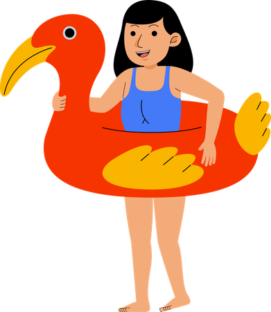 Woman with Flamingo Buoy  Illustration