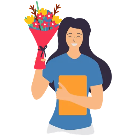 Woman with flower bouquet  Illustration
