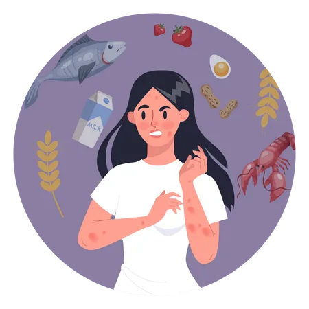 Woman with food allergy Illustration