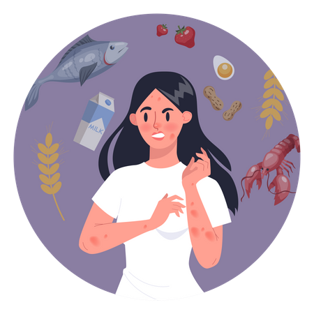 Woman with food allergy  Illustration