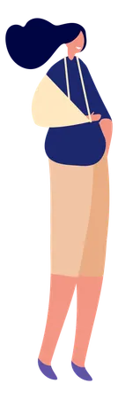 부상 캐릭터 병원 환자 외상 다리 손 머리 또는 부러진 뼈 젊은 여성 회복 목발 벡터 세트를 가진 고립된 사람들 일러스트레이션 재활 및 회복 일러스트레이션